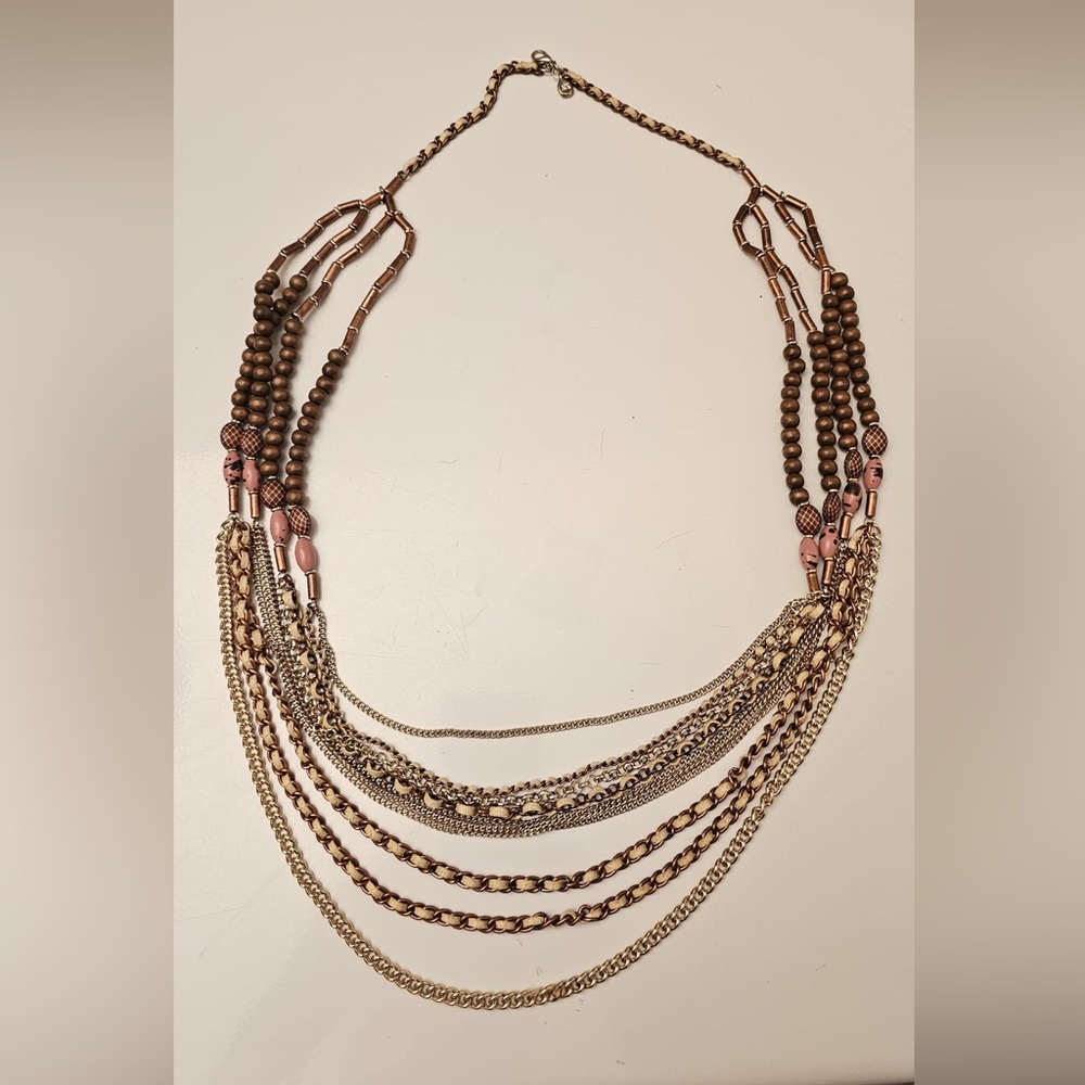 A/X Armani Exchange Multi-Layered Necklace in Brown and Gold